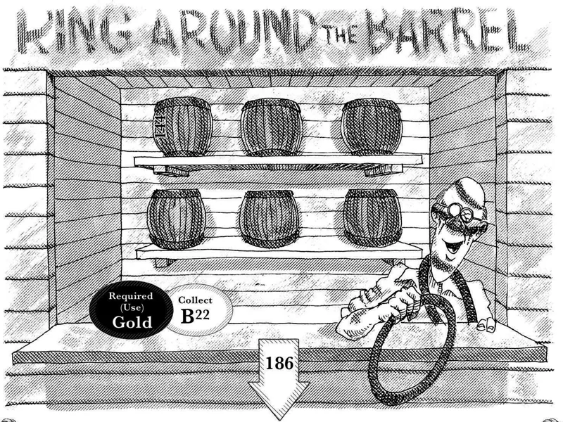A carnival stall of stacked barrels with a ring-toss attendant