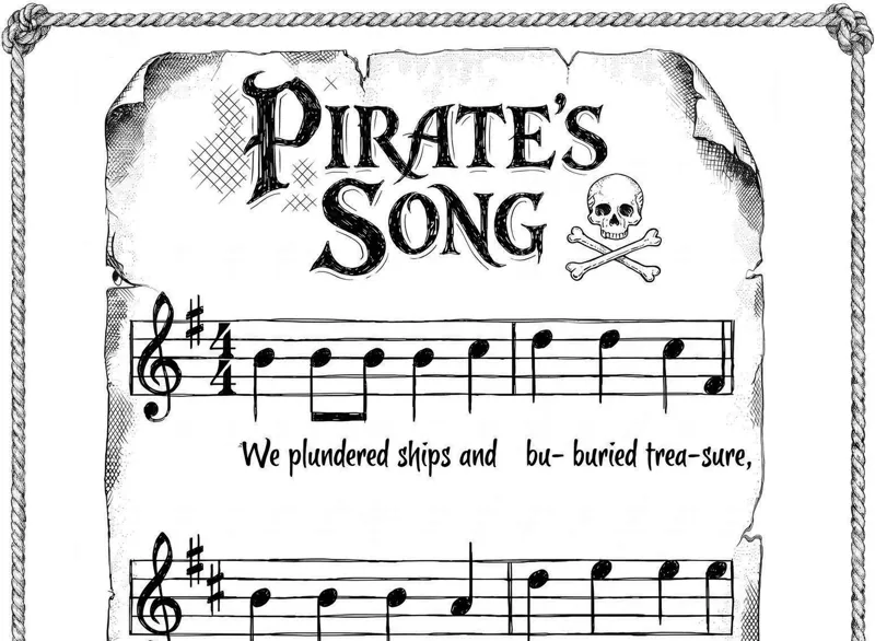 A hand-drawn page of sheet music titled Pirate's Song, with hand-ruled staves