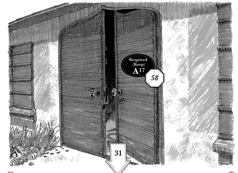 Tall wooden warehouse doors standing ajar with a cut padlock